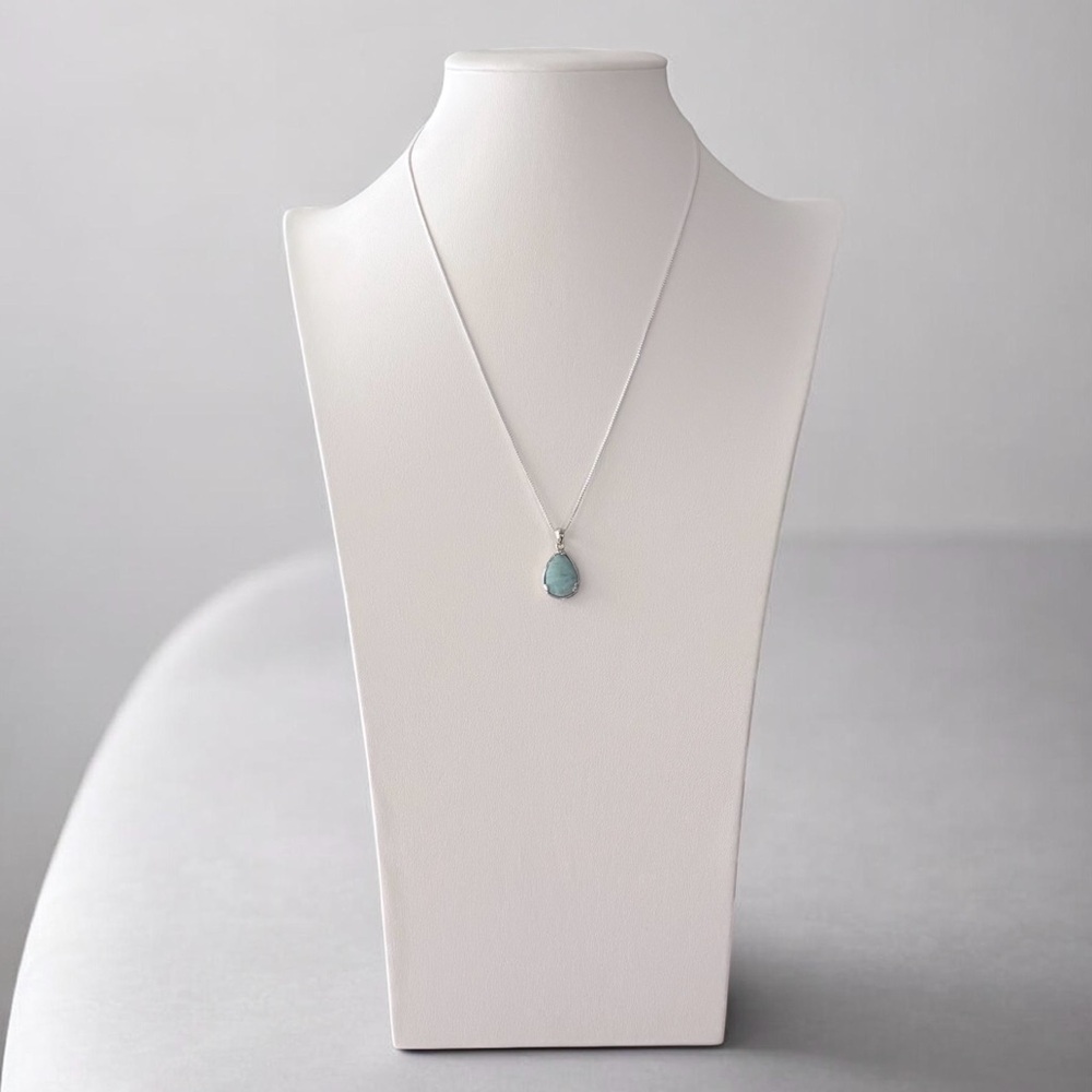 925 Sterling Silver Natural Larimar Teardrop Necklace! NEW! - Picture 4 of 6